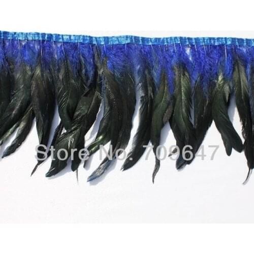 Feather decoration! 2 Meters/Lot Height 20cm Royal Blue IRIDESCENT ROOSTER COQUE TAIL FEATHER FRINGE TRIMMING,Carnival Costume