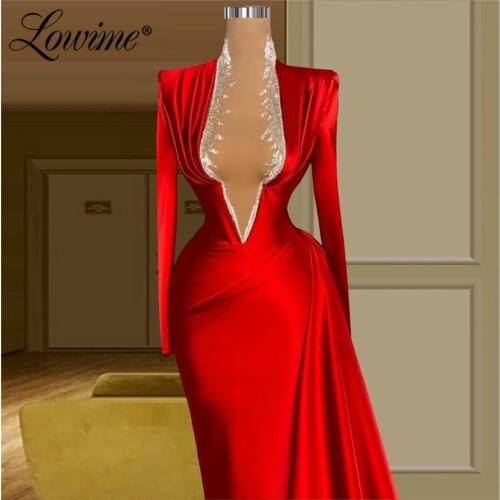 Deep V Neck Evening Dresses Red Satin Elegant Long Party Gowns For Weddings 2021 Plus Size Customized Beaded Prom Dress Vestidos