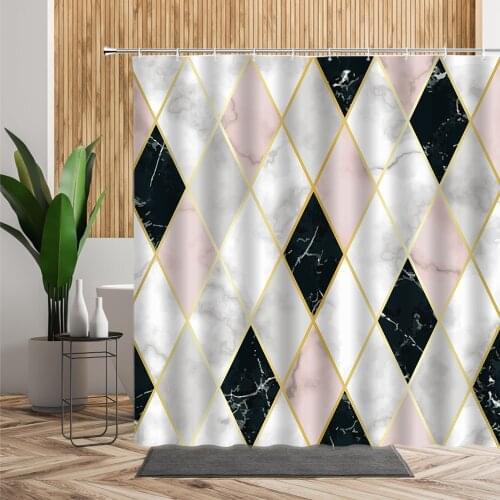 3D Marble Geometric Pattern Shower Curtain Simple Fashion Black White Lattice Bathroom Decor Waterproof Bath Curtains With Hooks