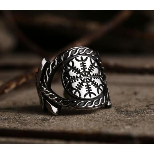 Viking Compass Runic Rings Nordic Viking Totem Odin Men Rings Jewelry Dropshipping