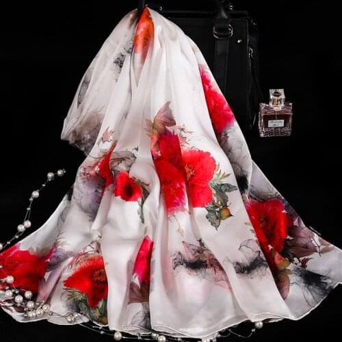 16MM Thick Silk Scarf For Women Printed Floral Spring Summer Large Size Big Soft Fashion Lady Natural Long Silk Scarf 195-88cm