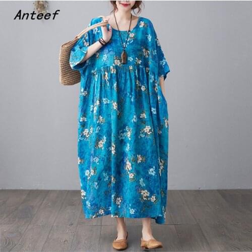 Short sleeve plus size cotton vintage floral dresses for women casual loose long summer dress elegant clothes 2021 sundress