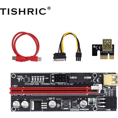 10PCS TISHRIC VER009s Plus Riser Card USB 3.0 PCI-E 1X TO 16x Extender Adapter Card Sata 15Pin To 6Pin Power Cable Mining Miner