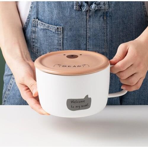 1000ml Creative Ceramic Cartoon Noodle Bowl household noodle soup bowl with lid student instant noodle bowl Nordic bowl plate