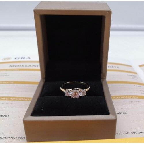10K Au417 Yellow Gold Women Wedding Party Engagement Ring 3 PCS 2 Carat 1 ct + 0.5 ct Round Moissanite Diamond Ring Trendy