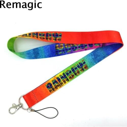 20pcs Colorful Rainbow Lanyard Keys Phone Holder Funny Neck Strap With Keyring ID Card DIY Animal webbings ribbons Hang Rope