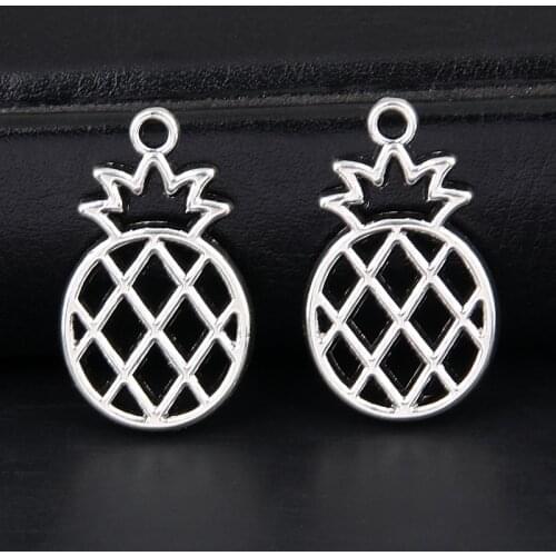 20pcs Silver Color 28x17mm Hollow Pineapple Ananas Charms Fruit Pendant Fit DIY Handmade Metal Jewelry Findings Supplies