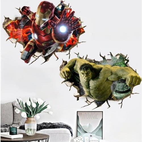 Marvel Iron Man 3D Stickers on The Wall Home Decor Bedroom Living Room Kitchen Wallpaper Spiderman Stickers Children Toys Gift