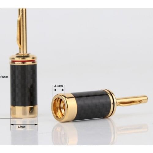 4pcs 24K gold Plated Carbon Fiber Speaker Cable Banana Terminal Plug Connector