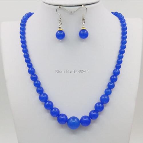 6-14mm Blue Aventurine Lucky Stone Necklace Chain Earring Sets Jewelry Sets Round Beads Women Jewelry Party Wedding Gifts 18inch