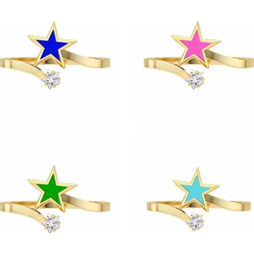 CANNER 1PCS 925 Sterling Silver Rings Candy Color Star Rings For Women Girl Light Luxury CZ Zircon Adjustable Open Rings joyero