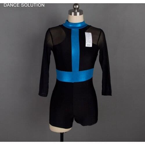 Jazz Dance Costume Black Dancewear Long Sleeve Mesh Hip Hop Clothing for Child Adult Stage Performance Unitard 18005