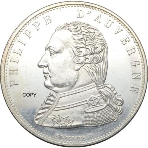 France 5 Francs 1815 Vice Admiral Philip d'Auvergne Duke of Bouillon Brass Plated Silver Copy Coins