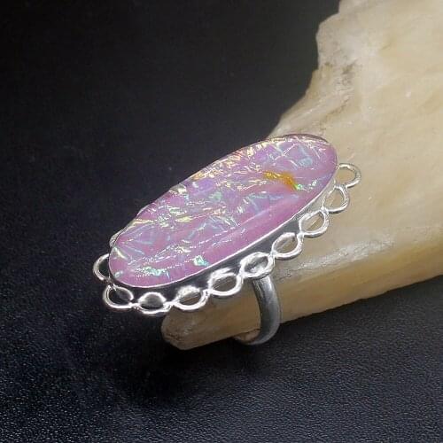 Gemstonefactory Jewelry Big Promotion Single Unique 925 Silver Dichroic Glass New Arrival Women Men Gifts Rings 8# 20212600