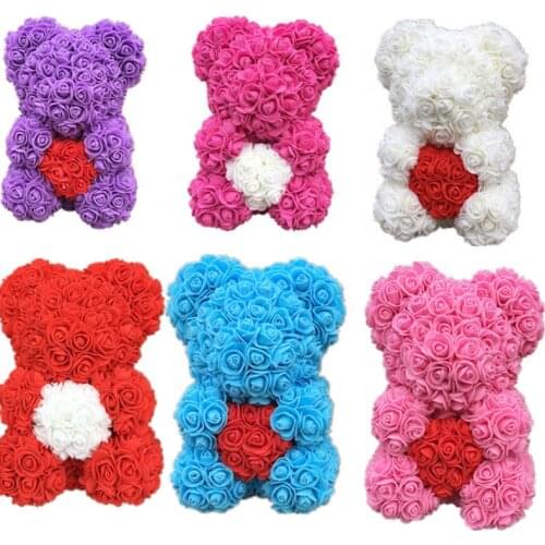 Hot 25cm Artificial Rose Heart Teddy Bear Handmade Bear of Roses For Valentines Day Gift