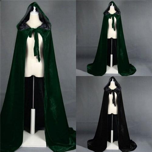 Hot Sale Hunter green Velvet Hooded Cloak Winter Wedding Cape jacket Wicca Robe Warm Halloween Christmas Bridal Wrap custom size