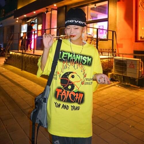 Guochao Bagua letter printed short sleeve mens high street mens and womens Short Sleeve T-Shirts TEES