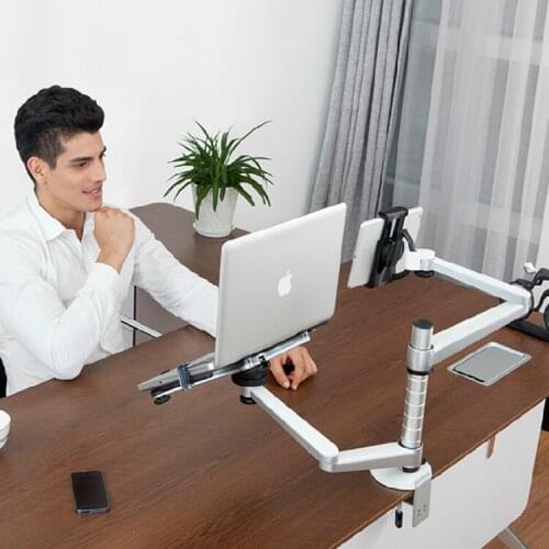 Hyvarwey OA-9X Full Motion Dual Arm 10-15.6 inch Laptop Holder+ 7-10 inch Tablet PC Holder Notebook Arm Desktop Stand