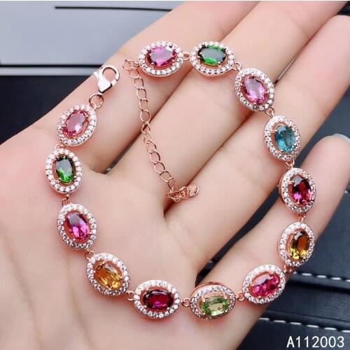 KJJEAXCMY Fine Jewelry 925 Sterling Silver inlaid tourmaline women hand bracelet elegant support detection