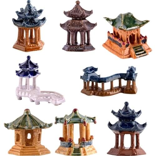 Ceramic Simulated Pavilion Model Figurine Miniatures DIY Bonsai Landscape Dollhouse Decor Mini Miniature Figurines Home Decor