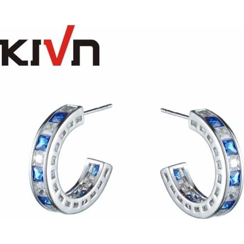 KIVN Womens Girls Fashion Jewelry Luxury Blue CZ Cubic Zirconia Hoop Wedding Bridal Earrings Birthday Gifts 10pcs Lot Wholesale