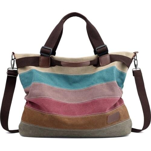 Classic Patchwork Design Canvas Women Handbag Fashion Girls Portable Shoulder Bag Cross-body Bag School Book Bag
