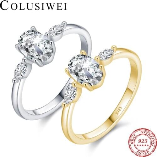 Colusiwei Classic Sparkling Clear CZ Finger Ring 925 Sterling Silver Luxury Oval Cut Ring For Women Engagement Wedding Band Ring
