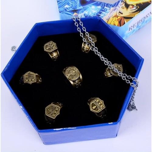 Anime Katekyo Hitman Reborn Sawada Tsunayoshi Cosplay Rings With Box Vongola Vintage Rings Action Figure Cosplay Jewelry Gift