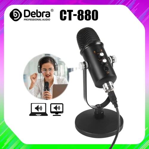 Condenser Microphone CT-880 With USB Interface ,Have Monitor,Reverberation,Mute Functions,For Live broadcast, Recording,singing