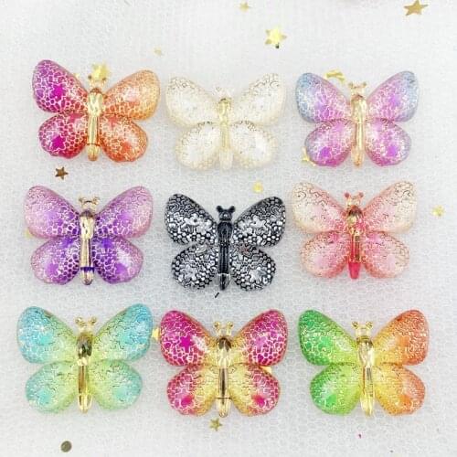 Beautiful colorful butterfly flat-back acrylic rhinestone hairpin decorated with DIY accessories crystal butterfly 10pcs/lot