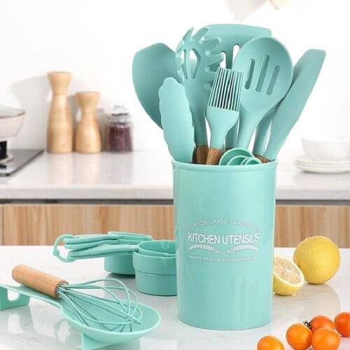 33 pcs Nordic Silicone Kitchen Cooking Utensils Wooden Handle Kitchenware Set Baking Tools Shovel Cookware Kit With Storage Box