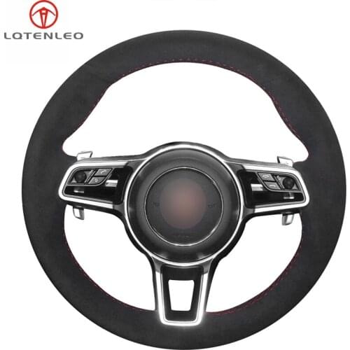 LQTENLEO Black Suede Car Steering Wheel Cover For Porsche Macan Panamera 2013-2019 Cayenne 2015-2019 718 911 2015-2019
