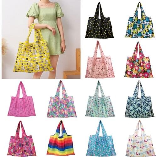 Reusable Shopping Bag Large Capacity Floral Print Folding Bag Women Portable Foldable Shopping Pouch Eco Storage Grocery Bag