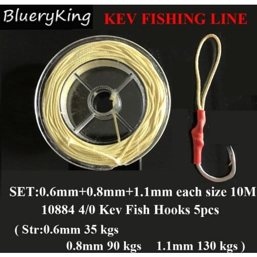 BlueKim Set 0.6/0.8/1.1mm Assist Fish Hooks Kevlar Fishing Line Assistant Hooks Kevlar Line Kevlar Fishing Line High Stronger