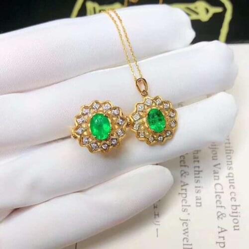Real Natural Emerald jewelry set Natural Real Emerald 925 sterling silver 1pc pendant,1pc ring