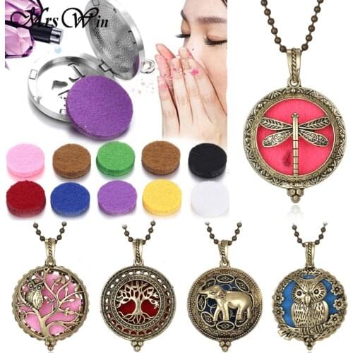 New Aromatherapy Jewelry Bronze Dragonfly Owl Tree of Life Aroma Essential Oil Diffuser Necklace Perfume Open Lockets Pendants