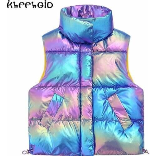 2021 autumn and winter new childrens color bright face bread coat boys and girls baby waterproof bright face cotton vest coat t