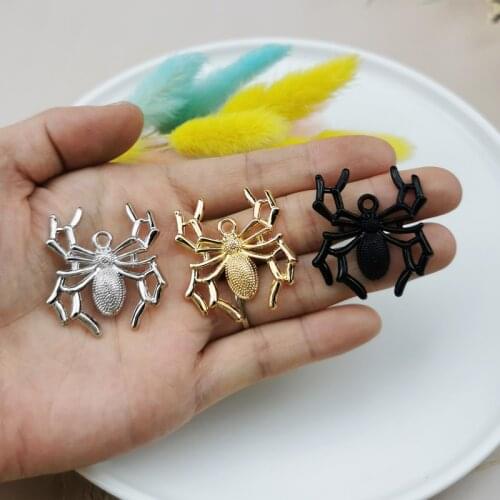 10pcs/pack Halloween Series Big Spider Charms Black/White K/Gold Color Metal Earrings Pendants Fit DIY Jewelry Making Accessory