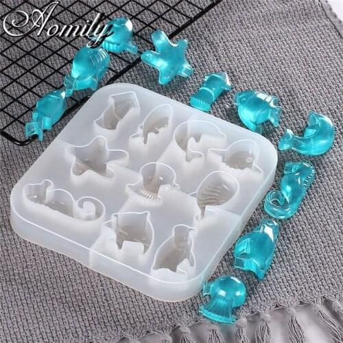 Aomily Crystal Epoxy Silicone Molds Starfish Penguin Ocean Collection DIY Jewelry Resin Mold Epoxy Resin Pendant Bracelet Making