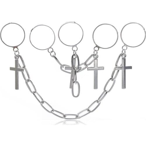 Retro chain U-shaped mix and match jewelry, creative personal preference, cross tassel ring set, ladies exhibition jewelry