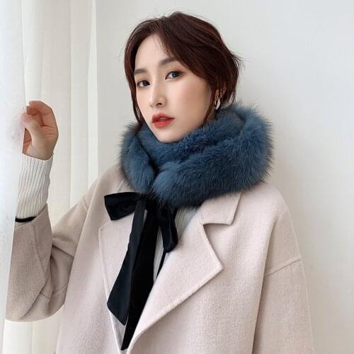 Lantafe Fox Fur Scarf Winter Scarfs Women Scarf With Bow-knot Natural Fur New Adult Scarf keep Warm Fashion For Ladies