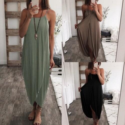 Irregular Women Wrap Maxi Dress 2020 Summer Beach Style Sukienka Baggy Dress Size 3xl Loose Casual Wear Fold Drape Dress Straps