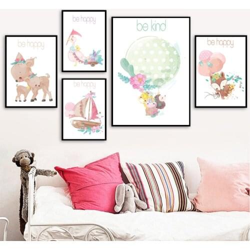 Balloon Wooden Boat Swan Hedgehog Fox Wall Art Canvas Painting Nordic Posters And Prints Wall Pictures For Baby Kids Room Decor