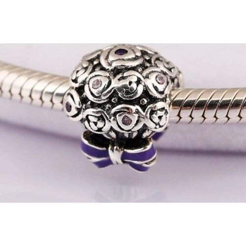 Authentic S925 DIY Jewelry Celebration Bouquet Charms fit Lady Bracelet Bangle Lilac & Rose Pink Purple