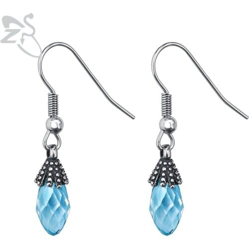 ZS Womens Gothic Stud Earrings with Blue/White Crystal Hip Hop Stainless Steel Jewelry 1 Pair Punk CZ Earring for Women Men