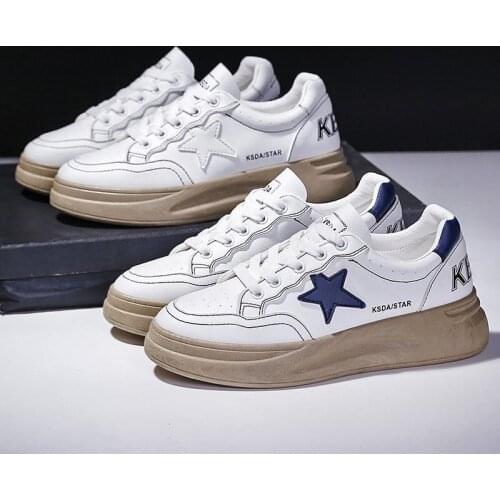 2021 Women PU Leather Sneakers Outdoor Breathable Star White Sport Shoes New All-match Platform SneakersTrainers Running Shoes