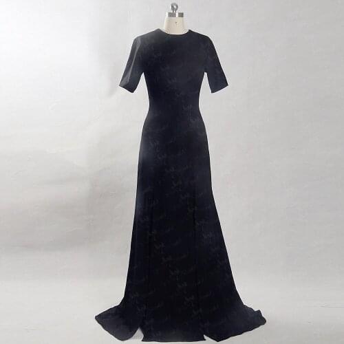 RSE853 Vestido De Noiva Simples O Neckline Half Sleeves Open Leg Split Black Gown Dresses