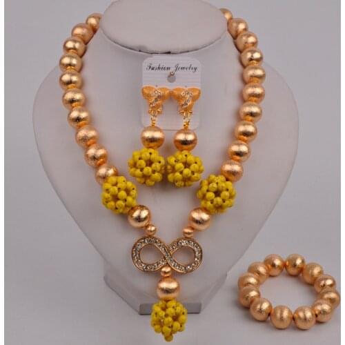 Dubai Gold Nigerian Wedding African Beads Yellow Jewelry Set Costume Necklace African Set for Women