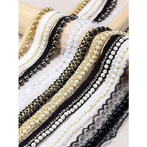 1Yards/Lot Beaded Lace Ribbon Tape Lace Fabric Trim Embroidered Collar Decoration African Cotton Lace Fabric Net Cord for Sewing