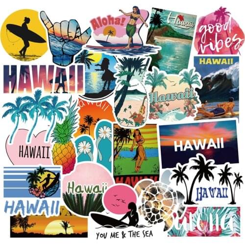 50pcs Hawaii Tropical Beach Landscape Sticker Summer Diving surfing Decal For Laptop Surfboard Skateboard Luggage Helmet Sticker